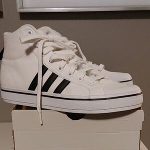 White High-Top Sneakers with Black Stripes